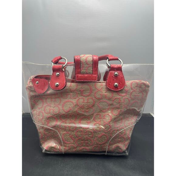 Y2K NWT Pink Guess Clear Tote Purse with Removeable Travel Bag - Picture 4 of 8